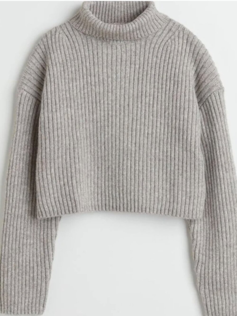H&M Crop Turtleneck Sweater Grey Melange